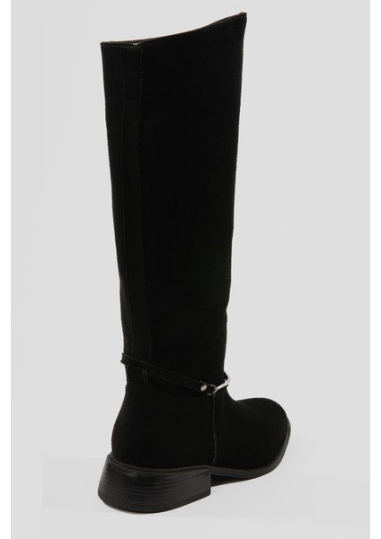 Kadın Süet Çizme Tokalı Kalın Topuklu Siyah Miretta fırsatları