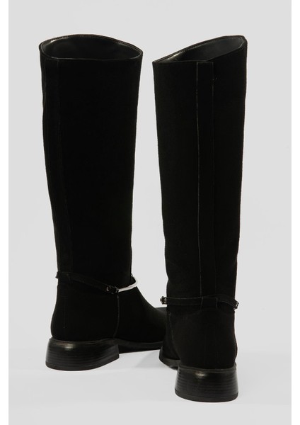 Kadın Süet Çizme Tokalı Kalın Topuklu Siyah Miretta indirimleri