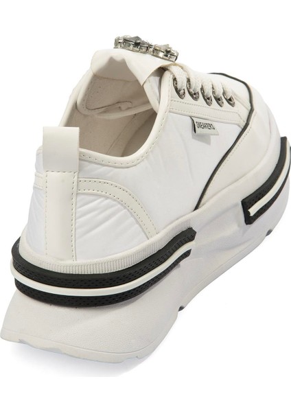 Kadın Paraşüt Sneaker Taş Detaylı Kalın Tabanlı Beyaz Zeyra fırsatları