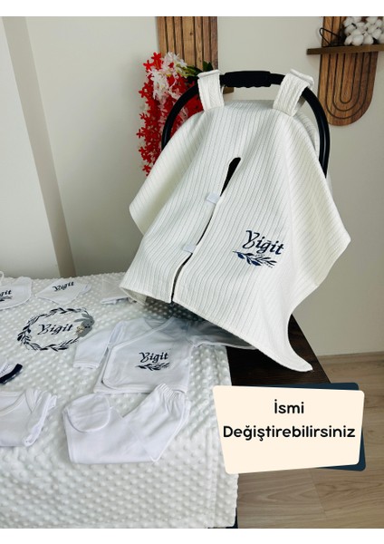 Nakışlı Isme Özel Hastane Çıkış Seti ve Puset Örtüsü 12 Parça (%100 Pamuk) Takı Yastıklı fiyatları