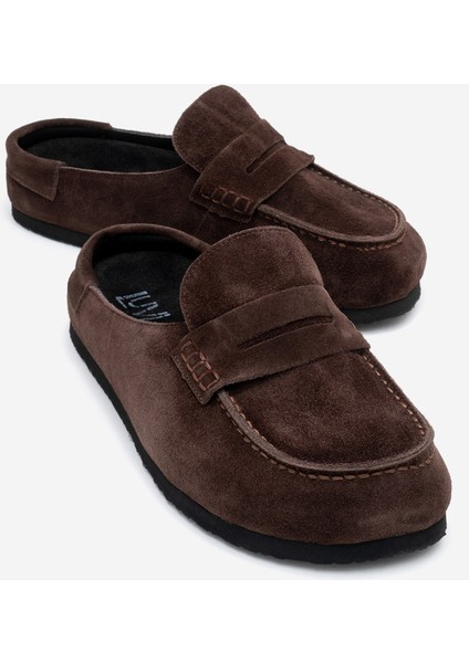 Prıva Kahverengi Süet Hakiki Deri Kadın Terlik