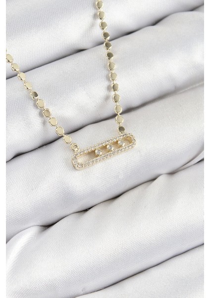 Pirinç Zirkon Taşlı Messika Model Ezme Zincir Gold Renk Kadın Kolye