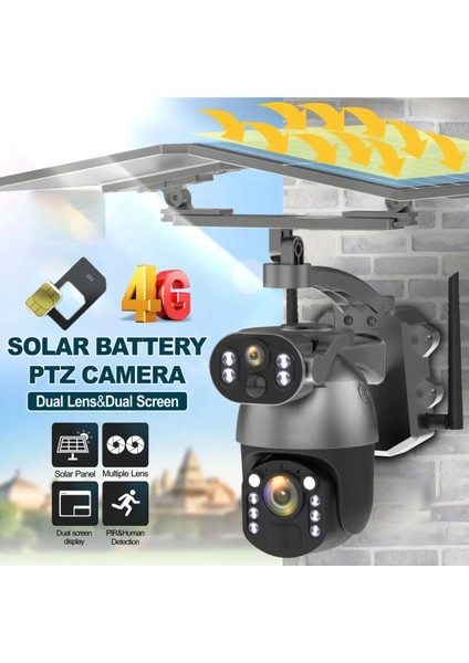 20X Optik Motorize Zoom Hareket Takipli Çift Kameralı Güneş Panelli Sim Kartlı Güvenlik Kamerası