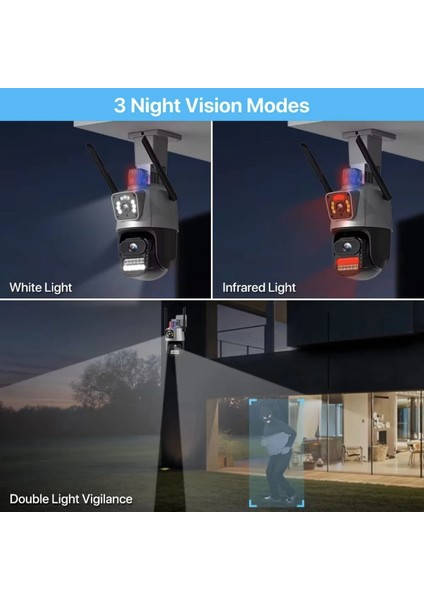 Çift Kameralı 8mp Polis Çakarlı Wifi Hareket Algılama Ultra Hd Dijital Zoomlu Güvenlik Kamerası modelleri