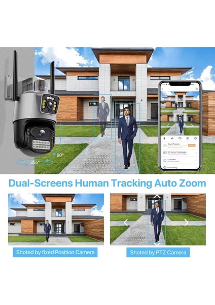 Çift Kameralı 8mp Polis Çakarlı Wifi Hareket Algılama Ultra Hd Dijital Zoomlu Güvenlik Kamerası fırsatları