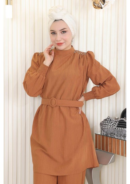 Taş Detaylı Kemerli Takım Taba MSW19104-4 fiyatları