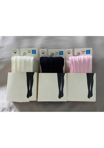 Kız Çocuk 3'lü 80 Denye Külotlu Okul Çorabı Desenli Knit Ted Children's Pantyhose