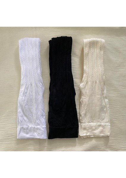 3'lü Kız Çocuk Desenli Renkli Orta Kalın Mevsimlik Külotlu Çorap Siyah & Beyaz & Vanilya