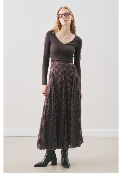 Ekose Desenli Şifon Etek Kahve fiyatları