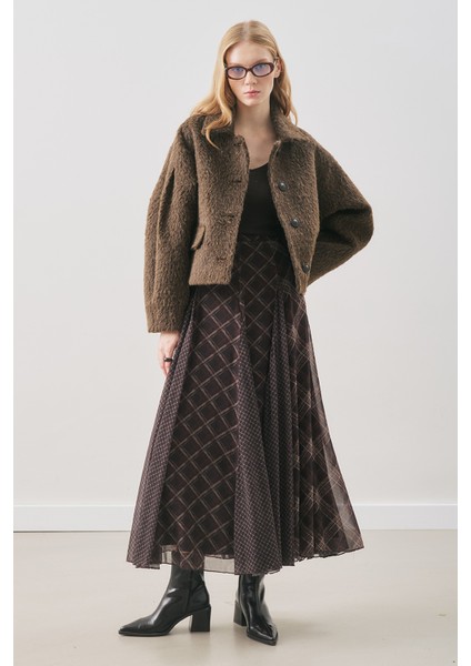 Ekose Desenli Şifon Etek Kahve modelleri