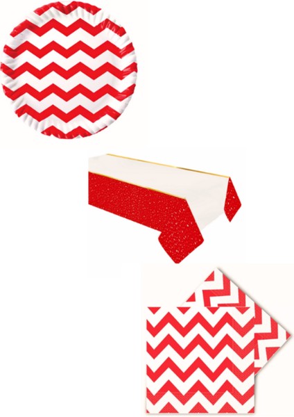 Doğum Günü ve Özel Günler Için Kırmızı Tabak, Peçete ve Masa Örtüsü Seti