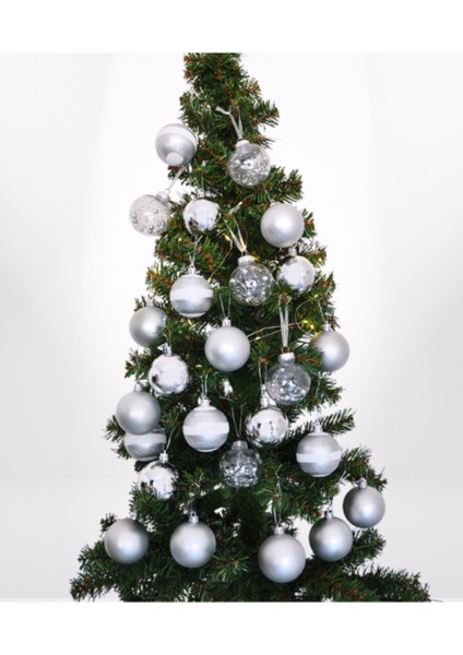 Yılbaşı Süsü Farklı Detaylı 25 Parça Gümüş Rengi Yılbaşı Ağaç Süsü fiyatları
