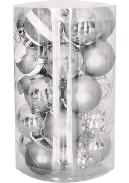 Yılbaşı Süsü Farklı Detaylı 25 Parça Gümüş Rengi Yılbaşı Ağaç Süsü modelleri