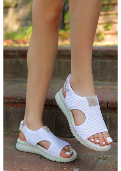 Günlük Kadın Triko Taşlı Sandalet Yumuşak Rahat Ortopedik