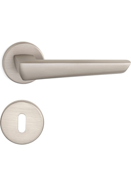 Thor Rozetli Kapı Kolu Nikel Saten Mat Renk Oda Rozetli