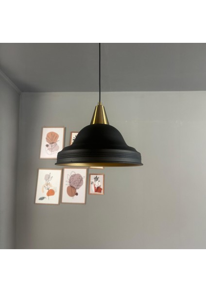 Ulmete Siyah Renk Eskitme Huni Başlık Tekli Sarkıt Avize Salon Ofis Otel Avizeleri Vintage Tasarım