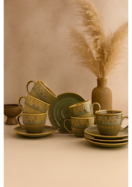 Kadıkızı 12 Parça 6 Kişilik Zeytuni Porselen Kahve Fincan Takımı fiyatları