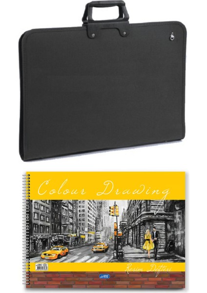 35X50 cm Resim Çantası + 35X50 Resim Defteri (Askılı - Fermuarlı) Siyah