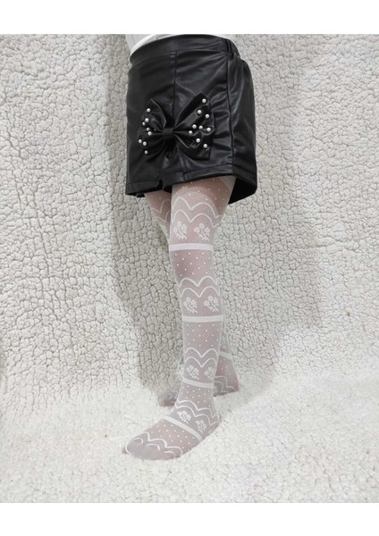 Beyaz Petunia Kız Çocuk 30 Den Desenli Külotlu Çorap modelleri