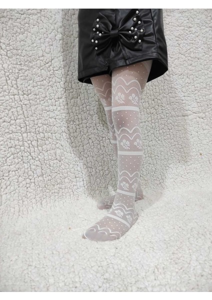 Beyaz Petunia Kız Çocuk 30 Den Desenli Külotlu Çorap fırsatları