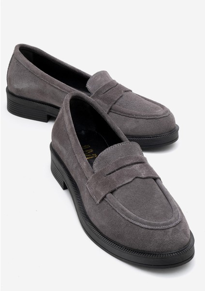 Pline Füme Süet Hakiki Deri Kadın Loafer Ayakkabı