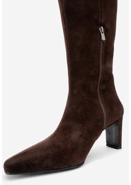 Lume Kahverengi Süet Hakiki Deri Kadın Blok Topuklu Çizme fırsatları