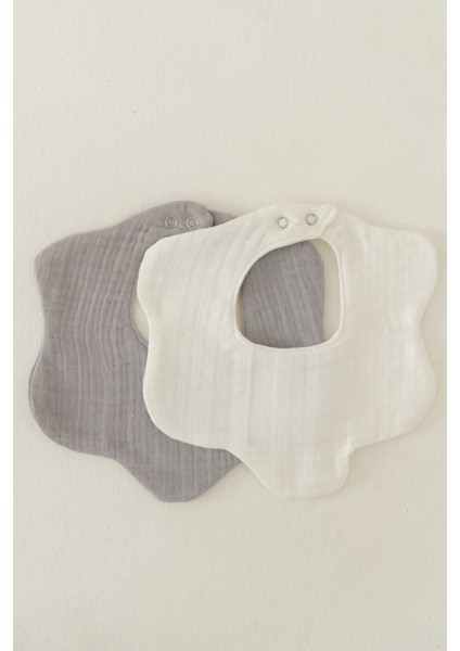 2'li %100 Organik Pamuk 8 Katlı Multi Müslin Çiçek Bebek Salya Mama Önlüğü,yakalık Gri,beyaz