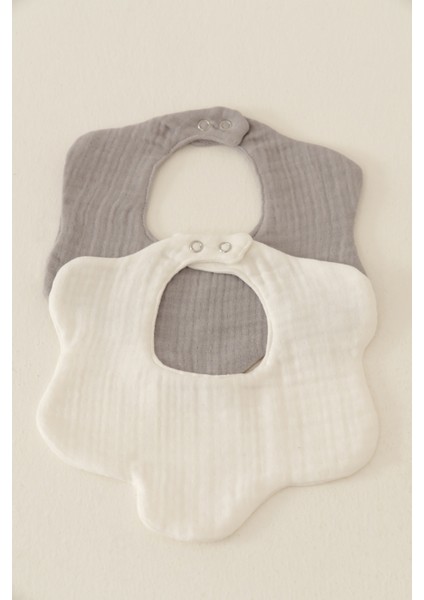 2'li %100 Organik Pamuk 8 Katlı Multi Müslin Çiçek Bebek Salya Mama Önlüğü,yakalık Gri,beyaz fiyatları