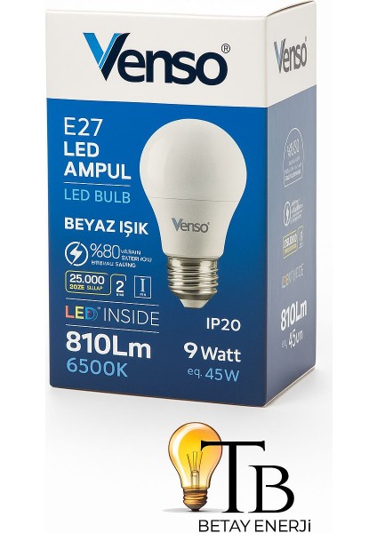 E27 LED Ampul | 9W | 810 Lümen | 6500K Beyaz Işık