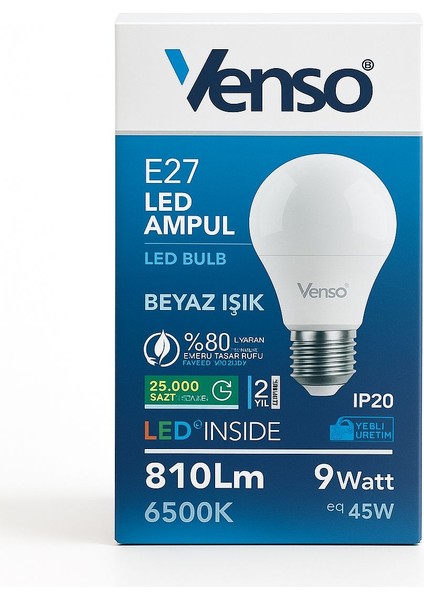 E27 LED Ampul | 9W | 810 Lümen | 6500K Beyaz Işık fiyatları