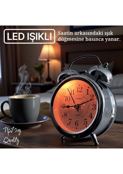 Çanlı Tokmaklı Yüksek Zil Sesli Gümüş Metal Kasalı Işıklı Nostaljik Retro Çalar Saat fiyatları