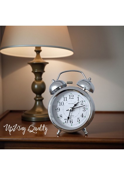 Çanlı Tokmaklı Yüksek Zil Sesli Gümüş Metal Kasalı Işıklı Nostaljik Retro Çalar Saat indirimleri