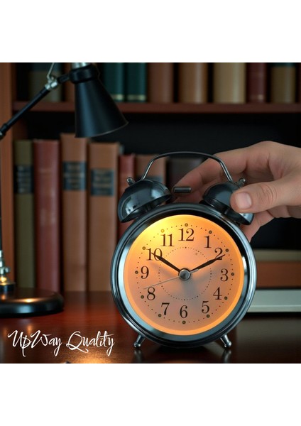 Çanlı Tokmaklı Yüksek Zil Sesli Gümüş Metal Kasalı Işıklı Nostaljik Retro Çalar Saat