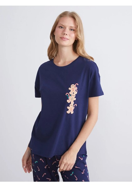 Dream Lacivert Bisiklet Yaka Baskılı Penye Kadın Pijama Takımı fiyatları