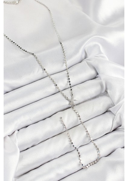 Pirinç Zirkon Taşlı Ezme Zincirli Deniz Yıldızı Model Gümüş Renk Y Kolye fiyatları