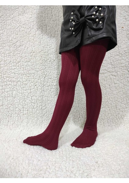 Örgü Desenli Kız Çocuk Orta Kalın Mevsimli Külotlu Çorap - Şarap fiyatları