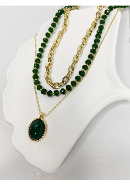 Yeşil Kristal Taşlı Çoklu Kolye fiyatları