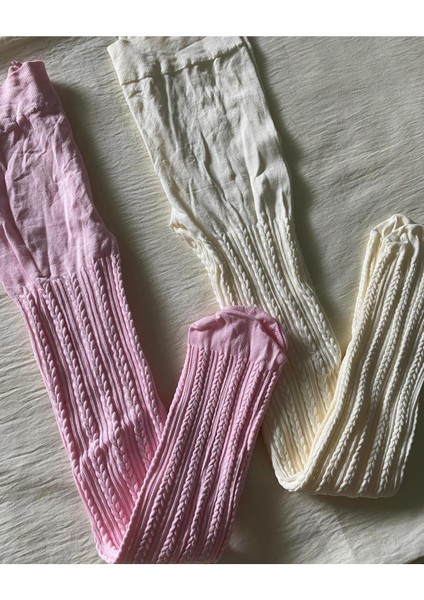 2'li Kız Çocuk Desenli Külotlu Çorap ( 80 Den Orta Kalın Mevsimlik Külotlu Çorap ) Pembe & Vanilya fiyatları