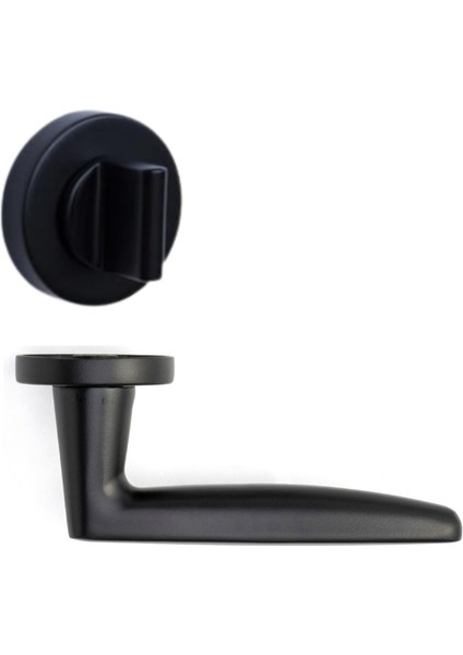 Polna Rozetli Kapı Kolu Mat Siyah Renk Wc Mandallı Rozet