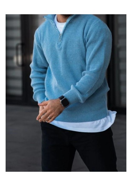 %100 Pamuk Premium Kalite Yarım Fermuarlı Triko