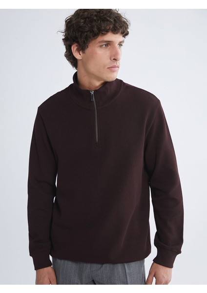 Yeni Sezon Fermuarlı Dik Yaka Uzun Kollu Erkek Sweatshirt