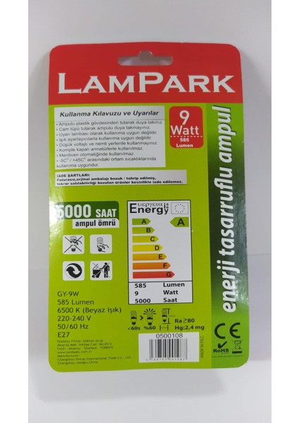 Lampark 9W 585LM E27 Duy Beyaz Işık Tasarruflu Ampul fiyatları