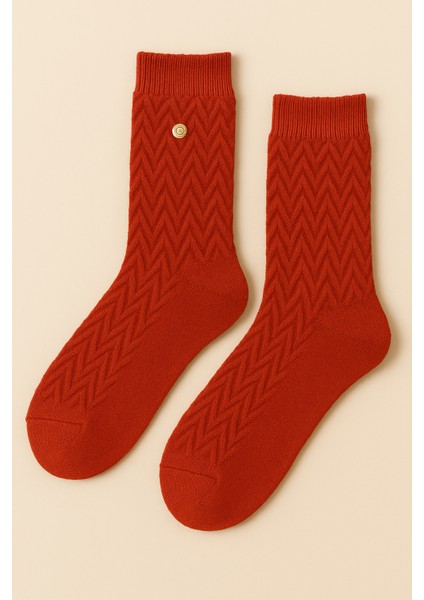 Kadın Zımbalı Yün Soket Çorap Turuncu