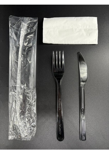 Eko Lüks 3'lü Siyah Set (Çatal,bıçak,peçete) 50 Adet