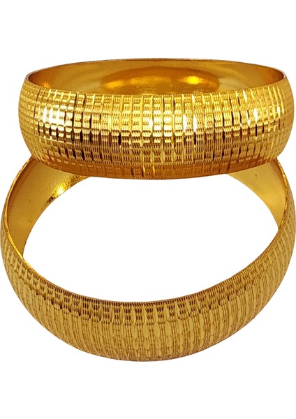 2 Adet 3 cm Genişlik 18 K Altın Kaplama Düğün Nişan Şık Geceler Altın Kaplama Bilezik (KPL008)