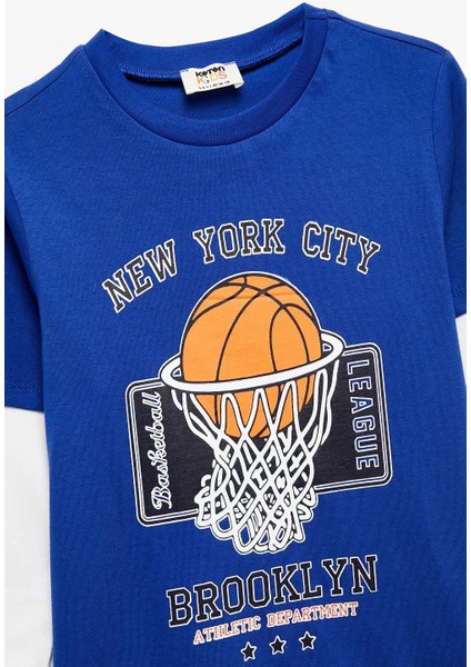 Erkek Çocuk Uzun Kollu Bisiklet Yaka Basketbol Baskılı Pamuklu Tişört modelleri