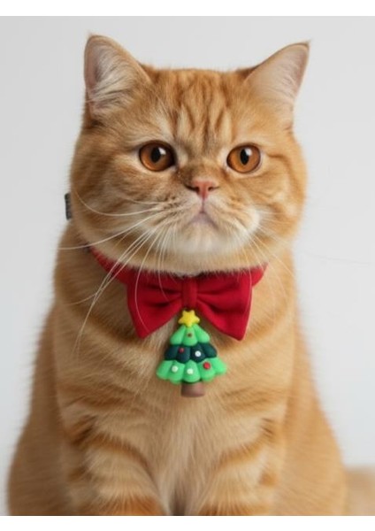 Christmas Tree Yılbaşı Kedi Papyon Tasması | Kırmızı Fiyonk Boyun Aksesuarı | Noel Temalı Kedi Süsü