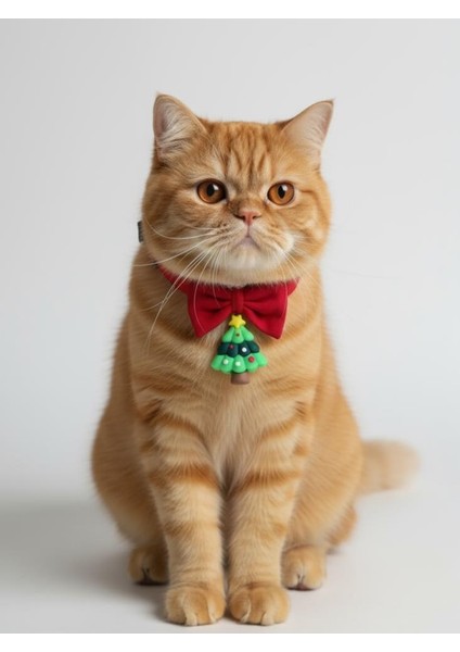 Christmas Tree Yılbaşı Kedi Papyon Tasması | Kırmızı Fiyonk Boyun Aksesuarı | Noel Temalı Kedi Süsü fırsatları