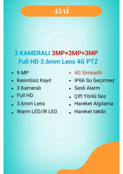 3 Kameralı 4g Sim Kart ile ve 12 Volt Adaptör ile Çalışan 9mp Telefona Kurulan Güvenlik Kamerası modelleri