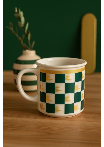 Kadıkızı Yeşil Checkmate 2'li Porselen Kupa Seti